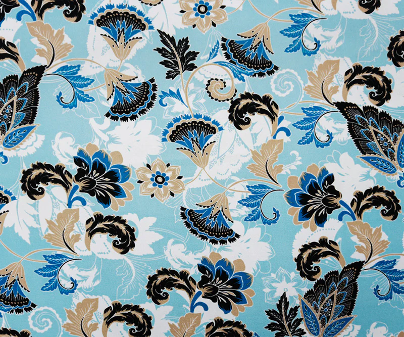 Blue-White-Multi Poly Floral Printed Crepe Woven Fabric - Image 3
