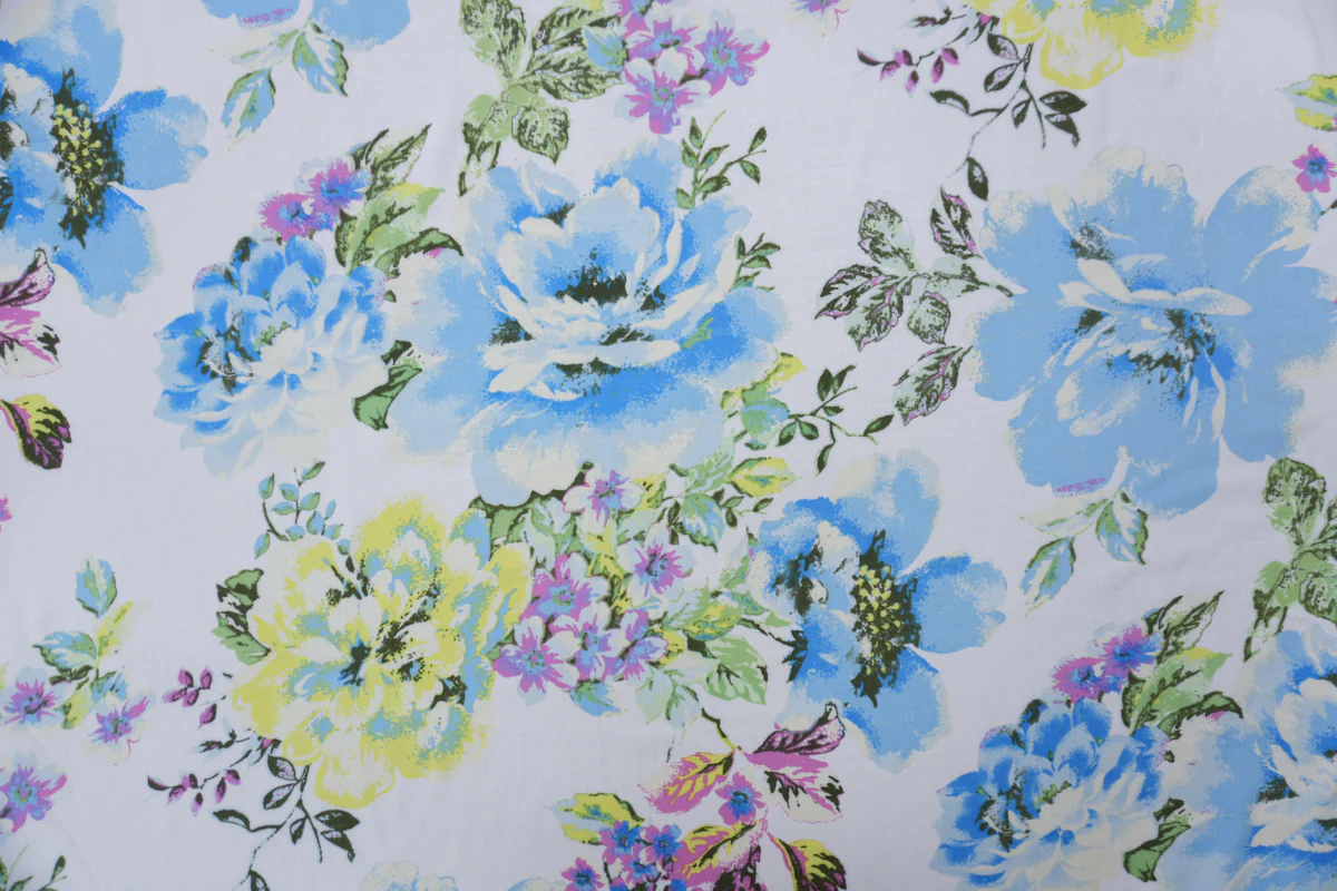 Blue-White-Multi Rayon Floral Printed Voile Woven Fabric - Image 3