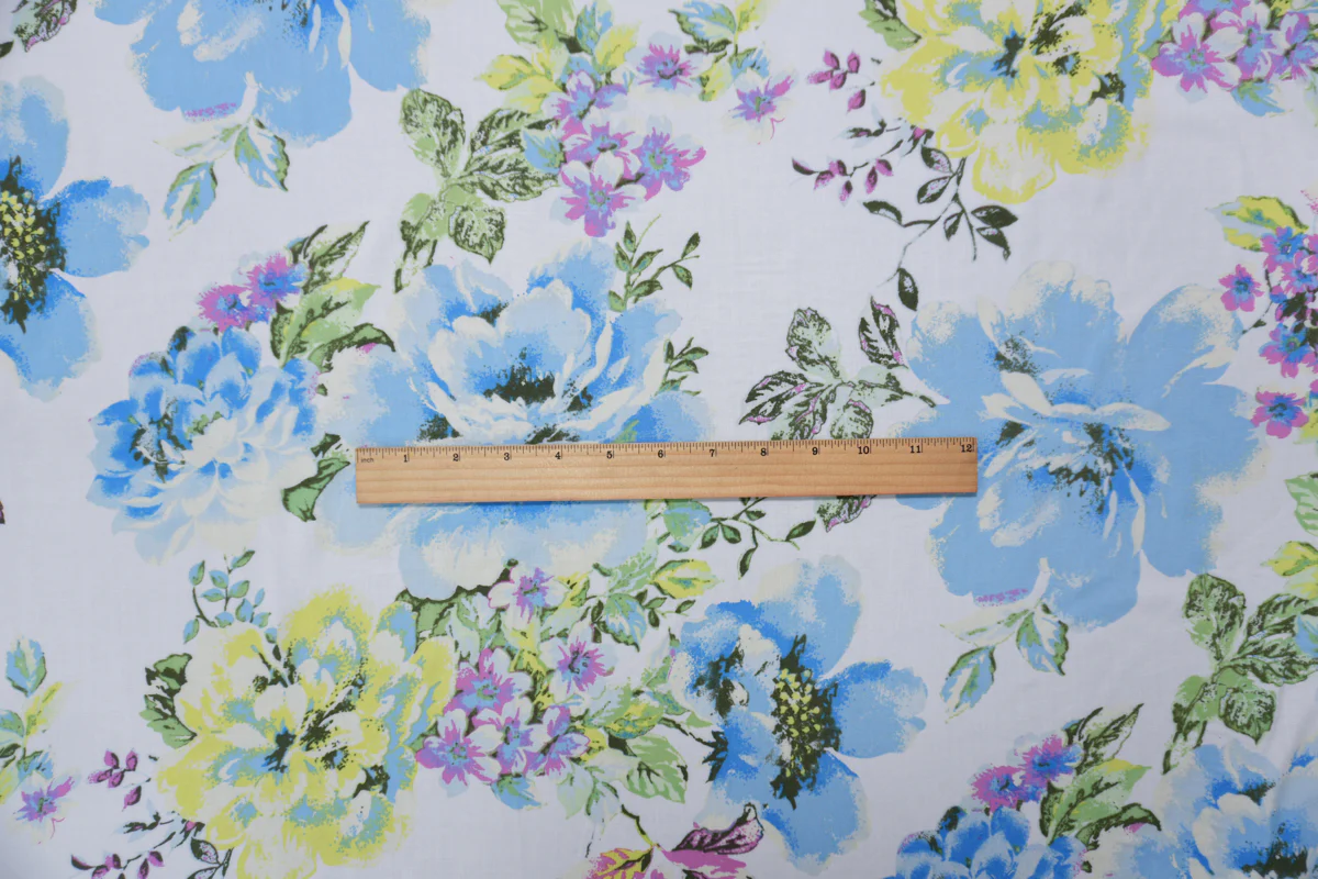 Blue-White-Multi Rayon Floral Printed Voile Woven Fabric - Image 4