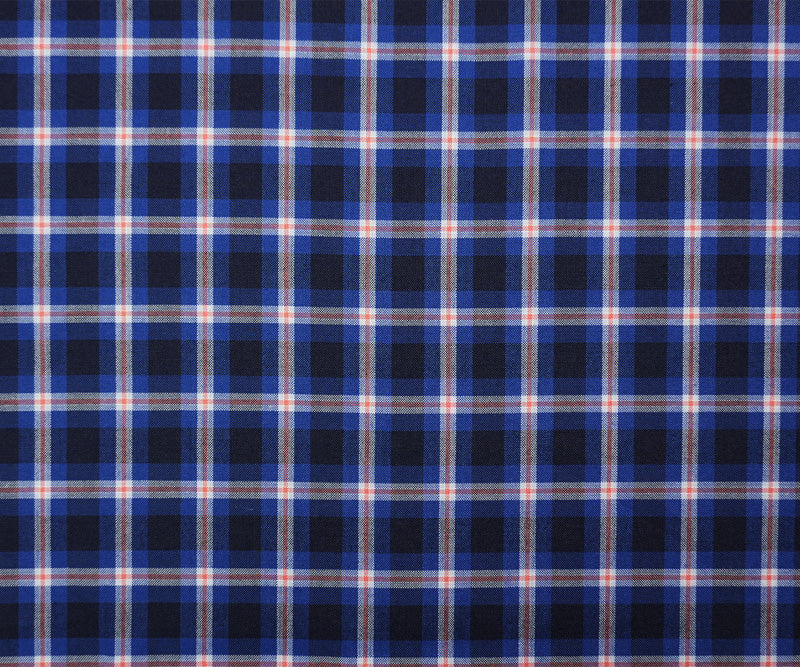 Blue-White-Orange Poly Wool Plaid Woven Shirting Fabric - Image 4