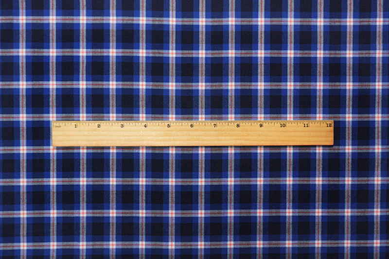 Blue-White-Orange Poly Wool Plaid Woven Shirting Fabric - Image 5