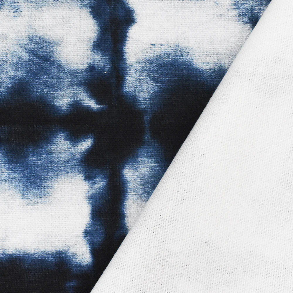 Blue-White P Kaufmann Tie Dye Printed Linen Woven Home Decorating Fabric - Image 4