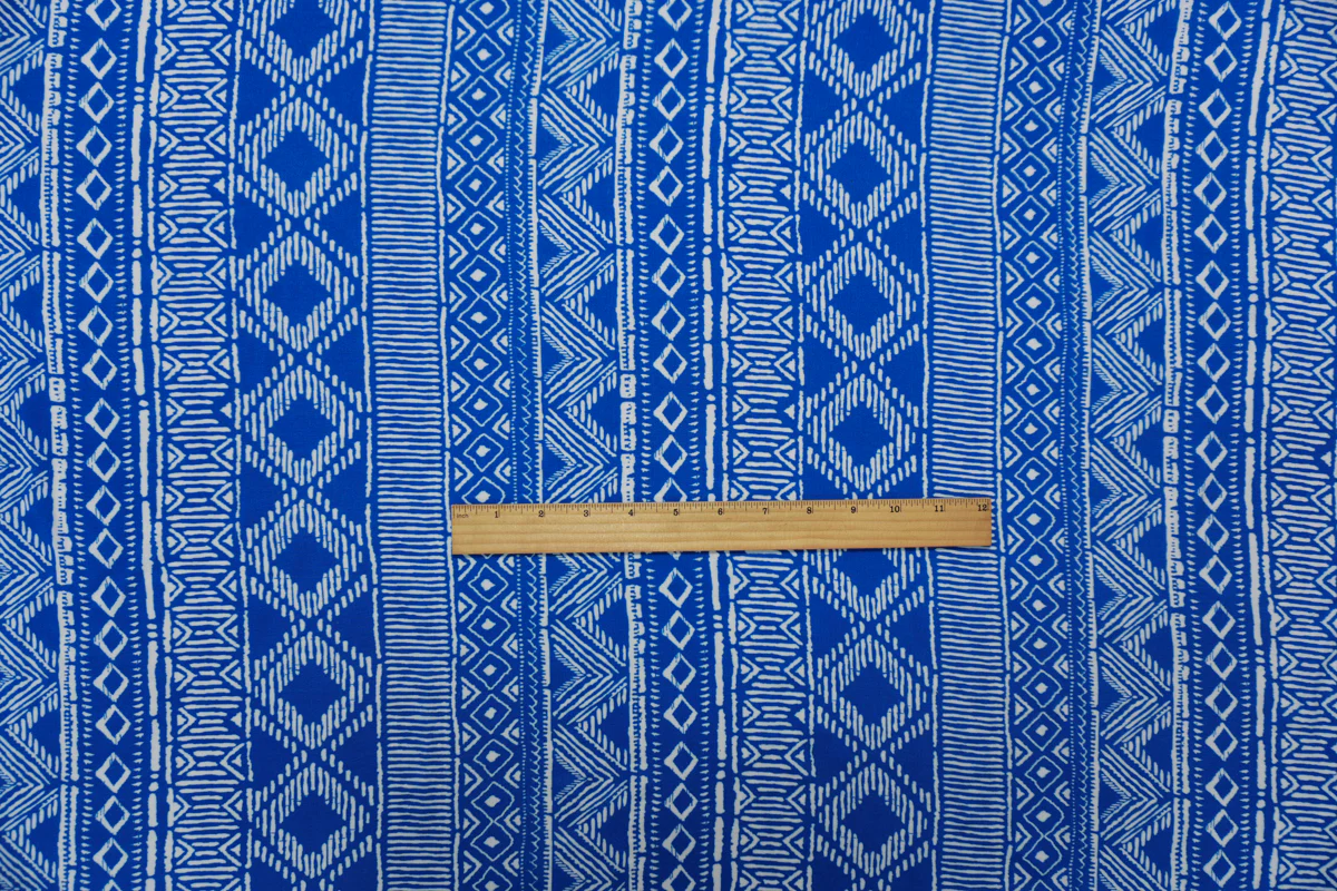 Blue-White Rayon Aztec Printed Voile Woven Fabric - Image 4