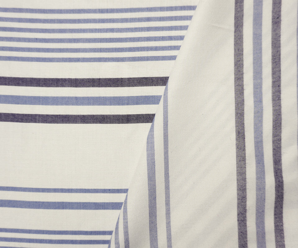 Blue-White Rayon Famous Maker Stripe Twill Woven Fabric - Image 2