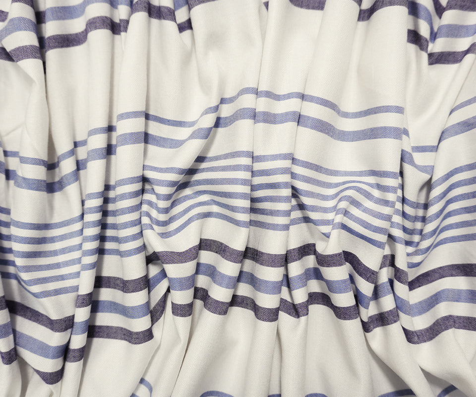 Blue-White Rayon Famous Maker Stripe Twill Woven Fabric - Image 3