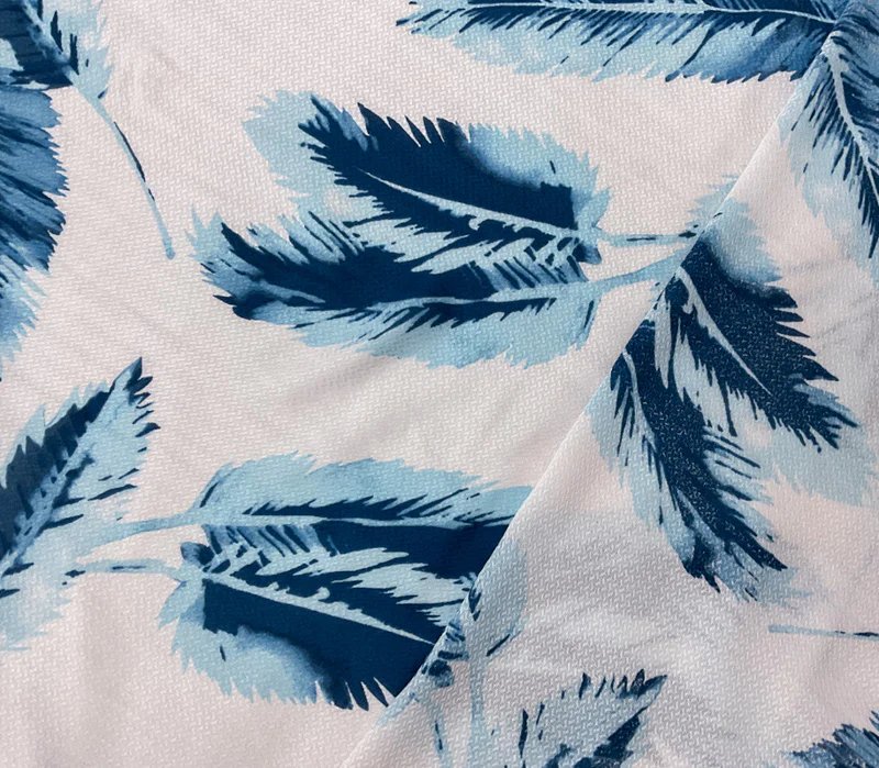 Blue-White Rayon Leaves Printed Dobby Woven Fabric - Image 2