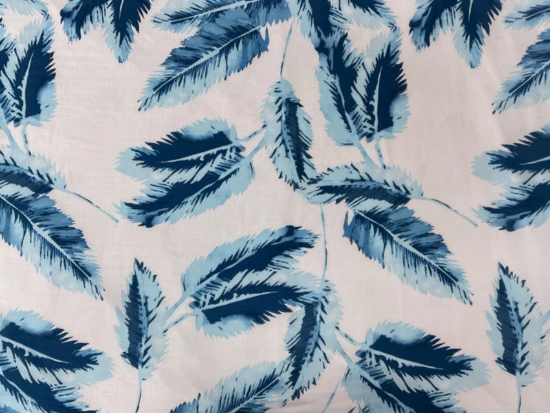 Blue-White Rayon Leaves Printed Dobby Woven Fabric - Image 3