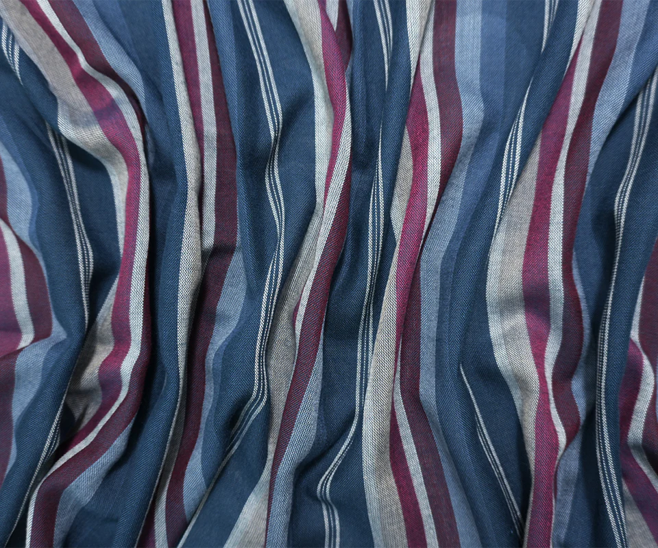 Blue-White-Red Famous Maker Rayon Stripe Woven Fabric - Image 2