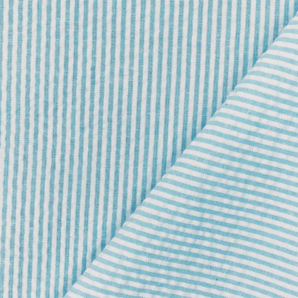 Blue-White Stripe Cotton Poly Seersucker Woven Fabric - Image 3