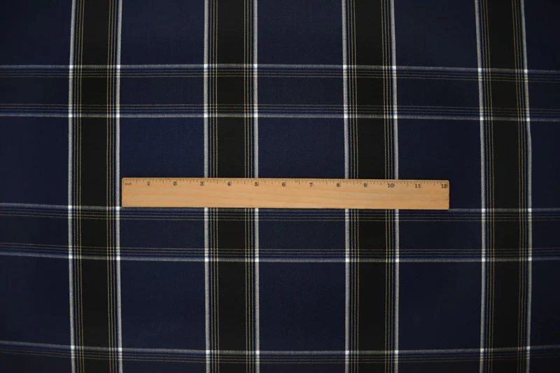 Blue-White-Yellow Poly Wool Japanese Plaid Twill Suiting Fabric - Image 5