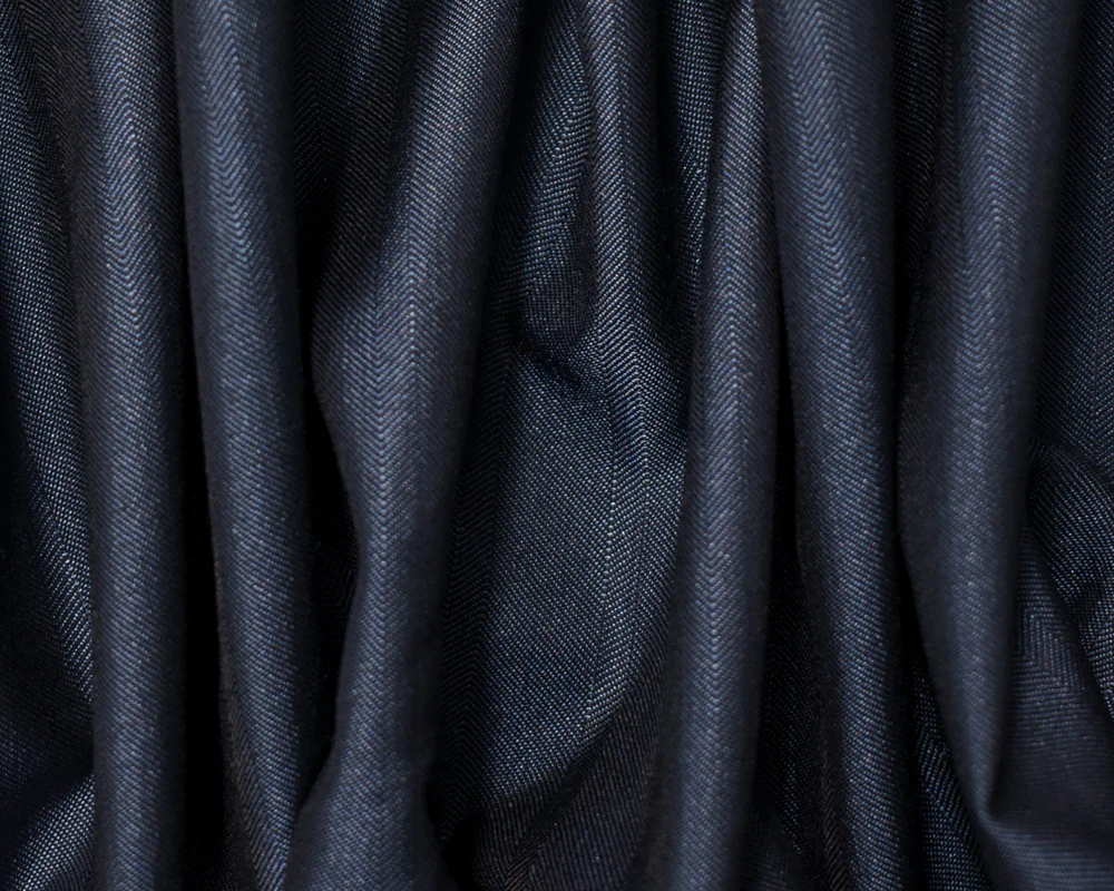 Blue Wool Poly Herringbone Twill Woven Shirting Fabric - Image 3