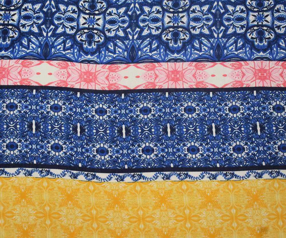 Blue-Yellow-Multi Moroccan Stripe Printed Poly Chiffon Woven Fabric - Image 2