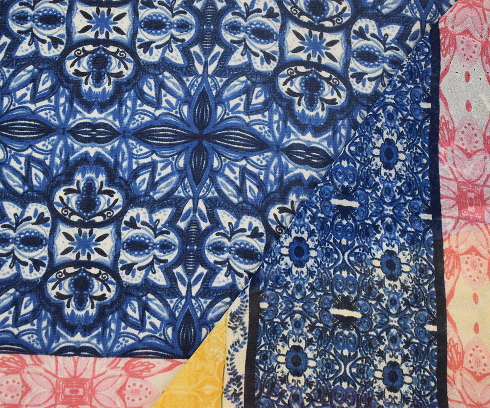 Blue-Yellow-Multi Moroccan Stripe Printed Poly Chiffon Woven Fabric - Image 3