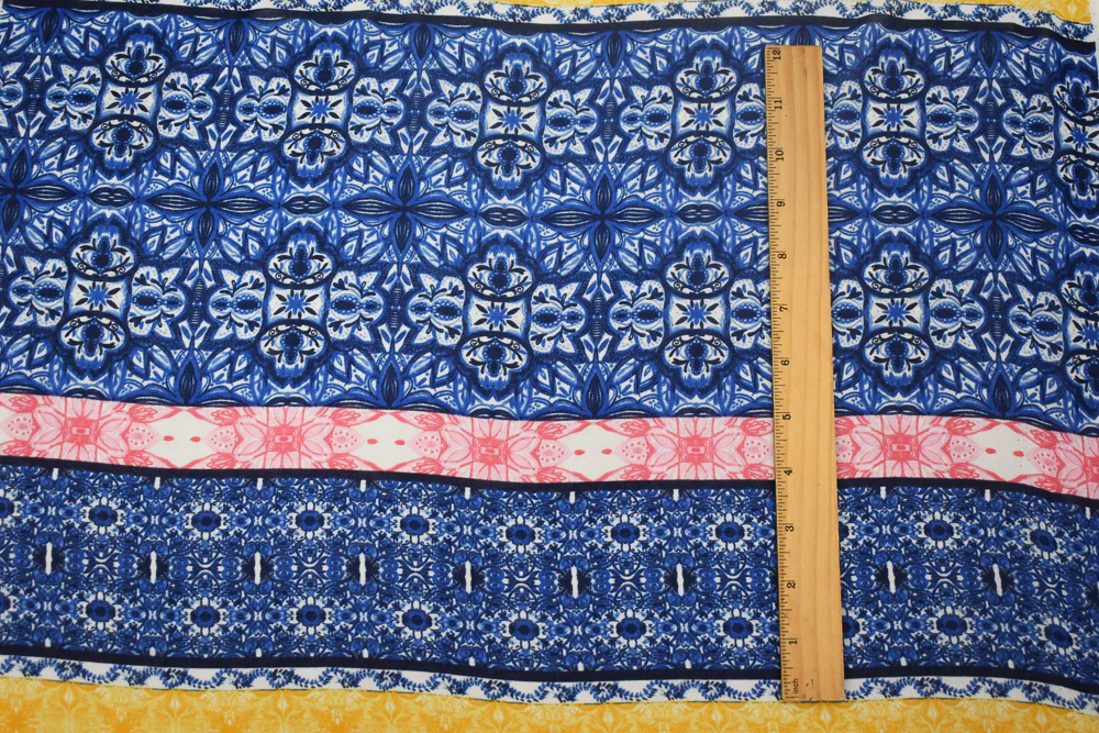 Blue-Yellow-Multi Moroccan Stripe Printed Poly Chiffon Woven Fabric - Image 4