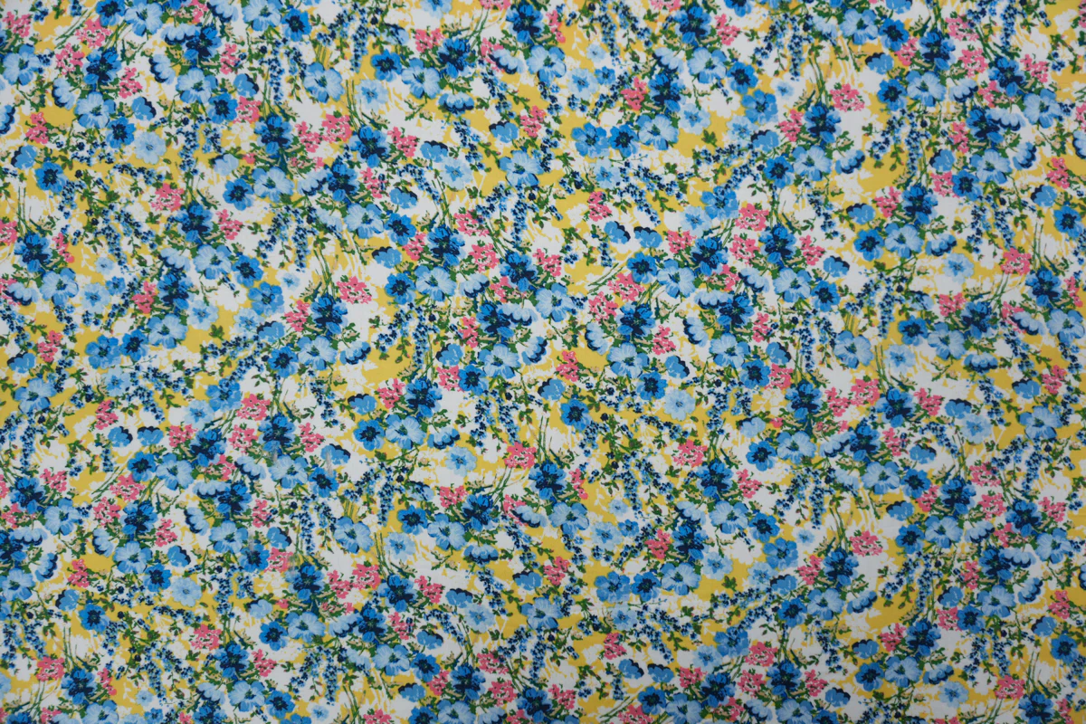 Blue-Yellow-Multi Rayon Floral Printed Challis Woven Fabric - Image 3