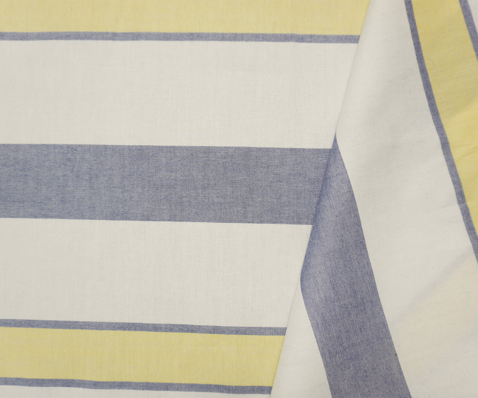 Blue-Yellow-White Famous Maker Cotton Stripe Oxford Woven Fabric - Image 2