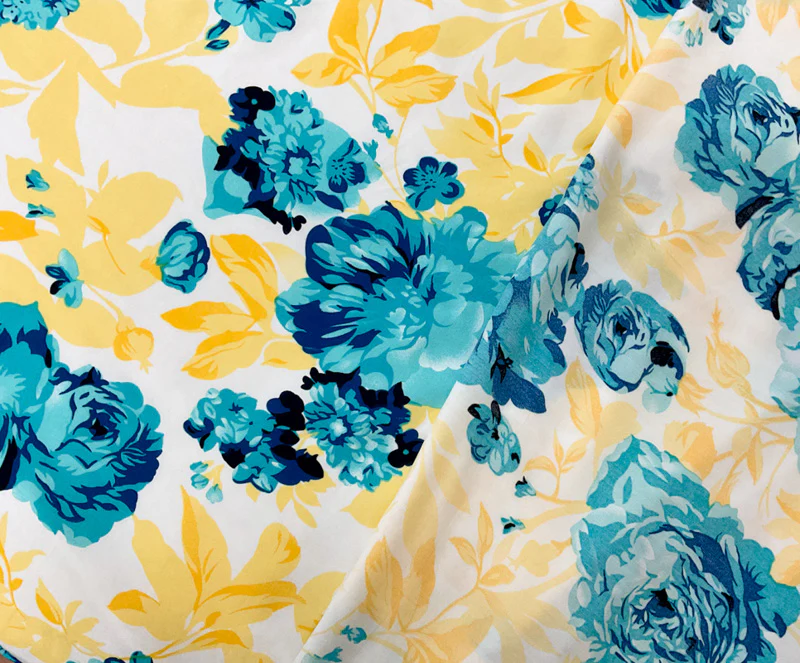 Blue-Yellow-White Rayon Floral Printed Shirting Woven Fabric - Image 2