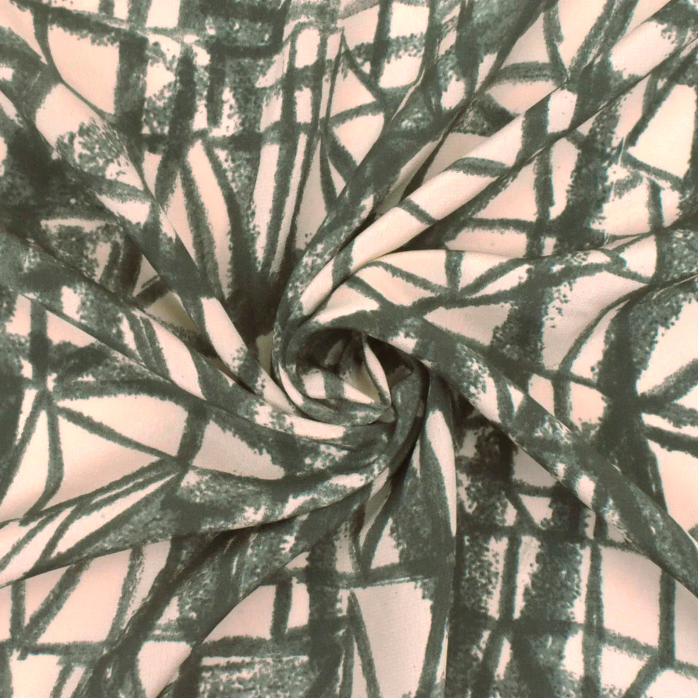 Blush-Gray Famous Designer Abstract Print Silk Crepe De Chine Woven Fabric - Image 2