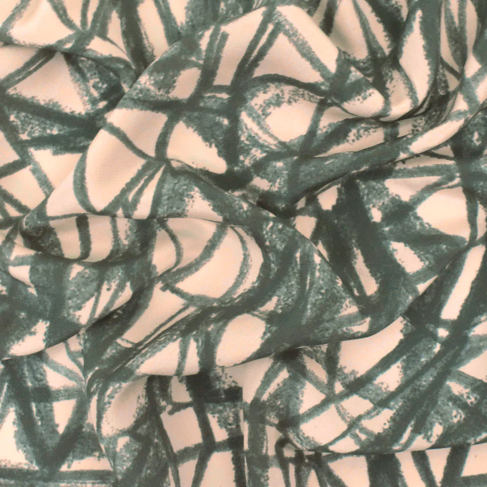 Blush-Gray Famous Designer Abstract Print Silk Crepe De Chine Woven Fabric - Image 3