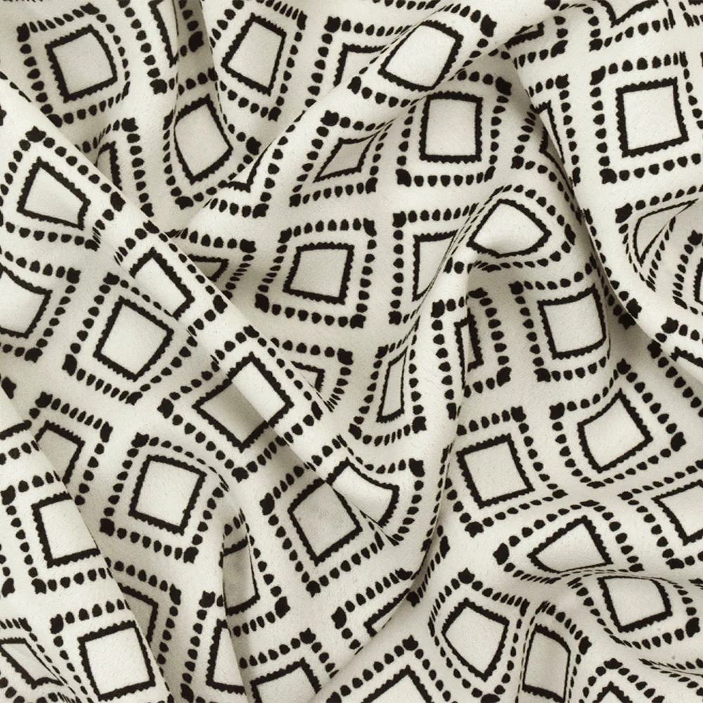 Bone Ivory-Black Famous Designer Diamond Mark Printed Georgette Fabric - Image 3