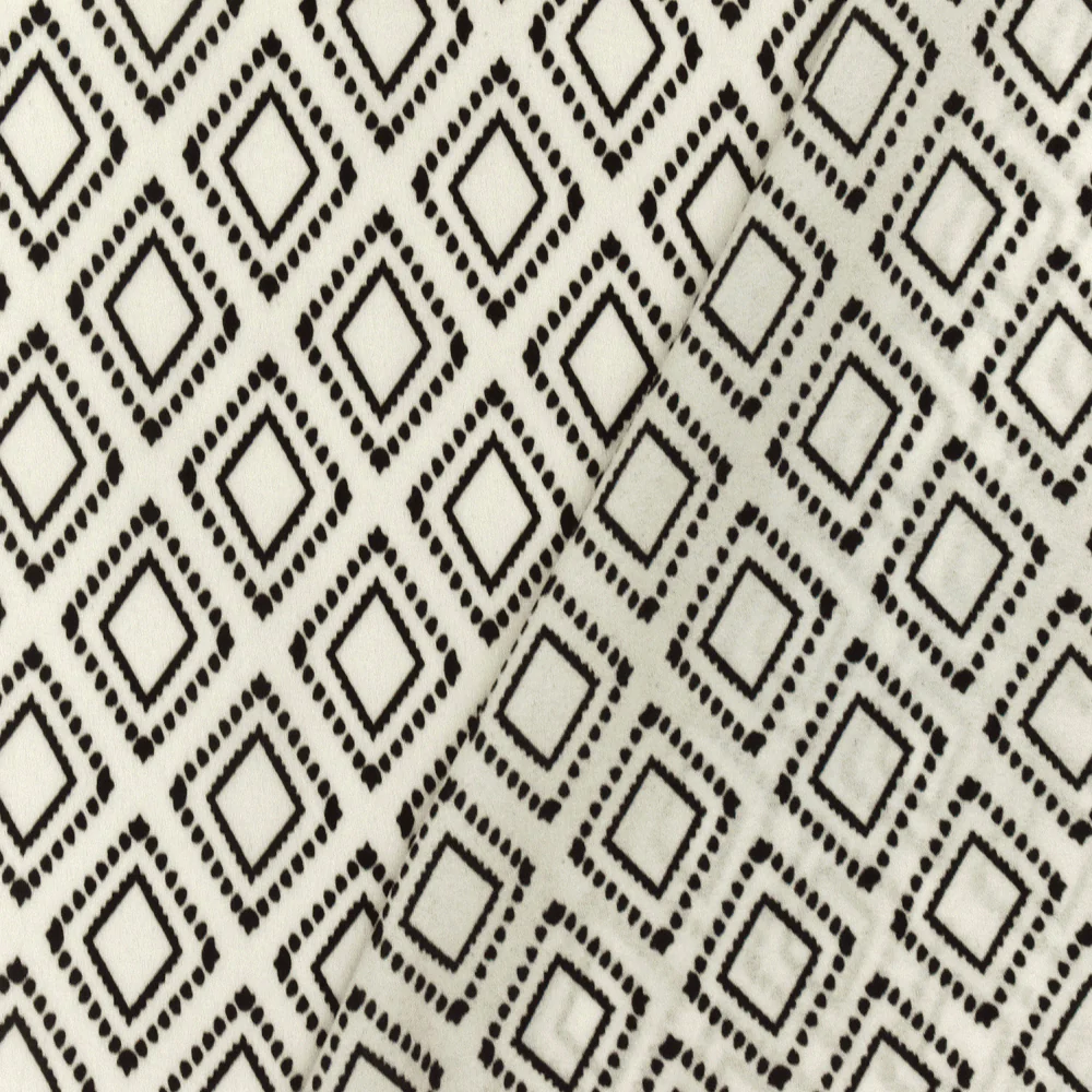 Bone Ivory-Black Famous Designer Diamond Mark Printed Georgette Fabric - Image 4