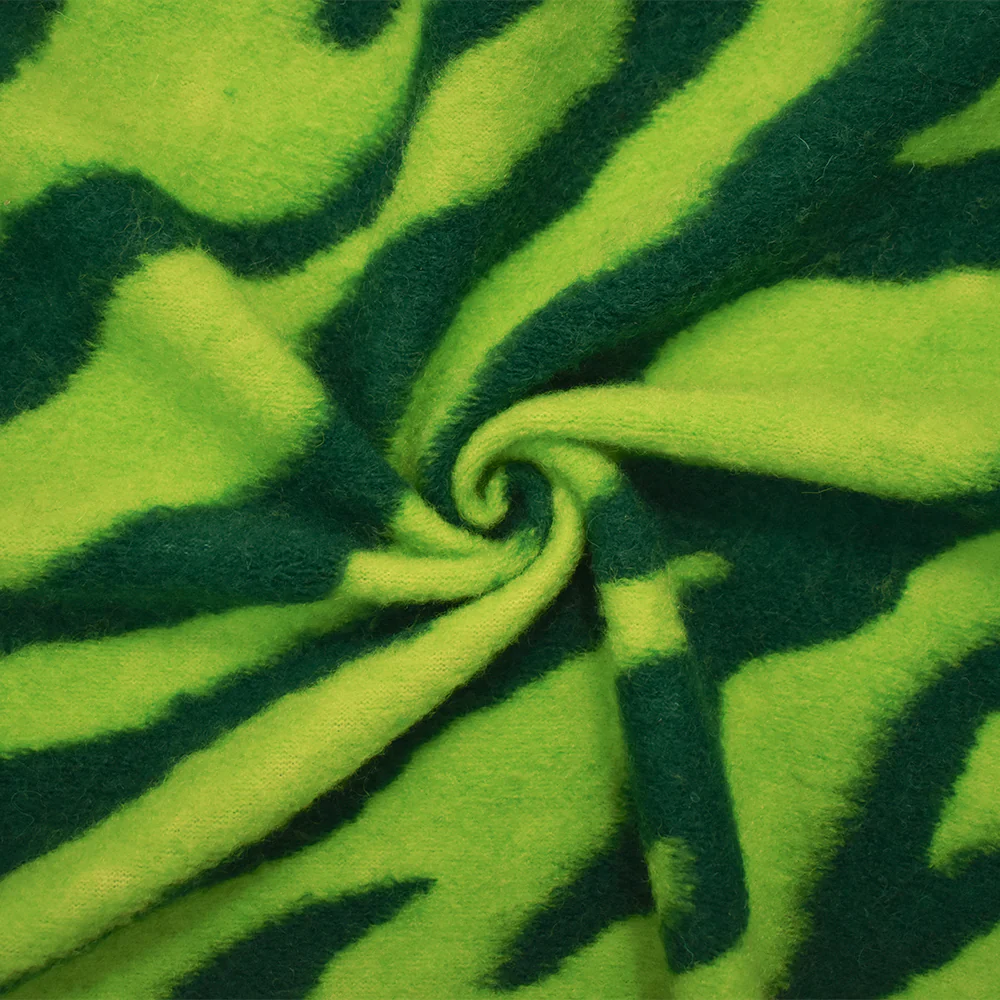 Bright Green Italian Boiled Wool-Poly Zebra Knit Coating Fabric