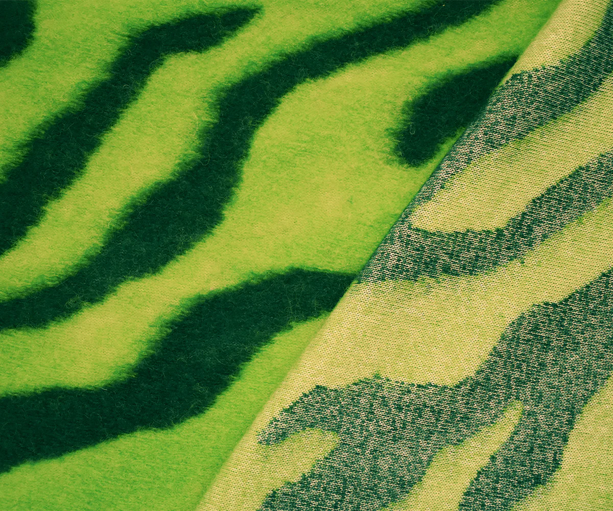 Bright Green Italian Boiled Wool-Poly Zebra Knit Coating Fabric - Image 2