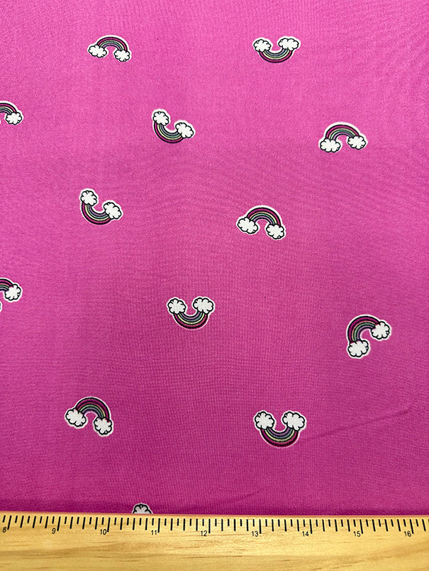 Bright Pink Rainbow Print Double Brushed Jersey Knit Fabric - Image 2