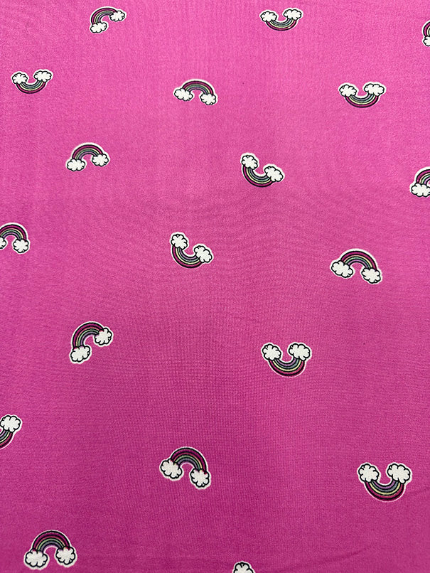 Bright Pink Rainbow Print Double Brushed Jersey Knit Fabric - Image 3