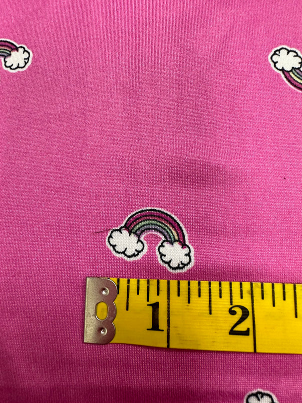 Bright Pink Rainbow Print Double Brushed Jersey Knit Fabric - Image 4