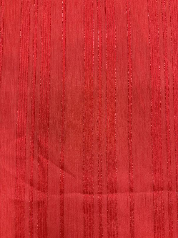Bright Red Metallic Uneven Striped Poly Chiffon Fabric - Image 2