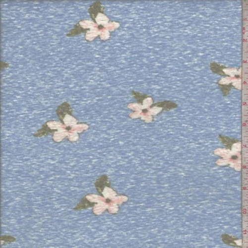 Bright Sky Dogwood Floral Slub Jersey Knit Fabric