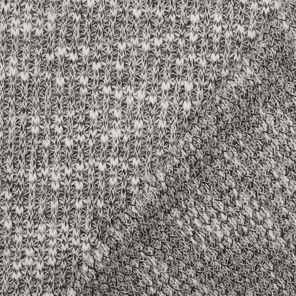 Bright White-Black Texture Slub Stretch Sweater Knit Fabric - Image 2
