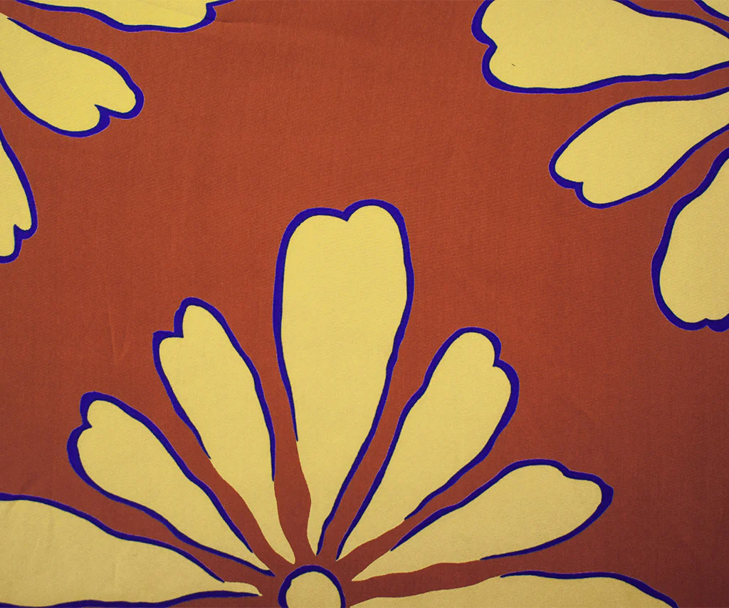 Brown-Beige-Blue Silk Floral Printed Charmeuse Fabric - Image 4