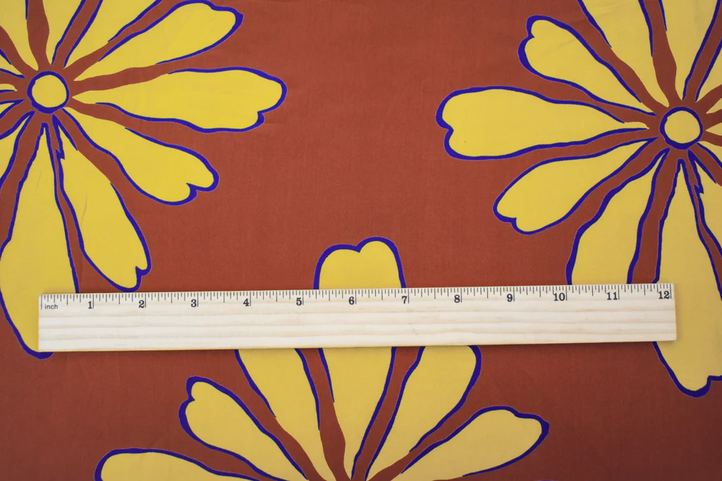 Brown-Beige-Blue Silk Floral Printed Charmeuse Fabric - Image 5