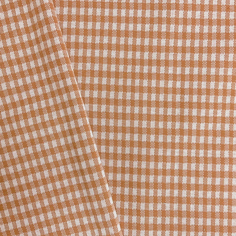 Brown-Beige Poly Stretch Gingham Double Jacquard Knit Fabric