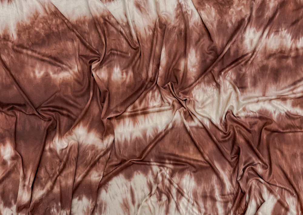 Brown-Beige Poly Stretch Spandex Tie Dye Double Brushed Jersey Knit Fabric - Image 2