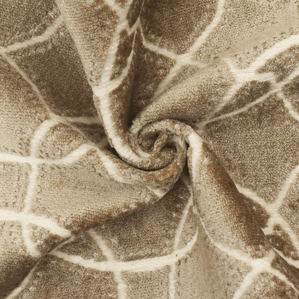 Brown-Beige-Silver Abstract Trellis Pile Velvet Jacquard Decorating Fabric - Image 3