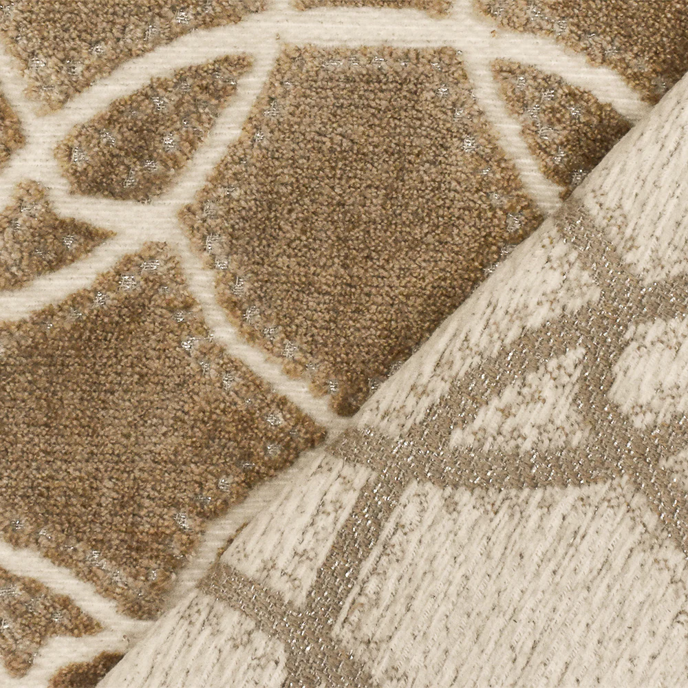 Brown-Beige-Silver Abstract Trellis Pile Velvet Jacquard Decorating Fabric - Image 4
