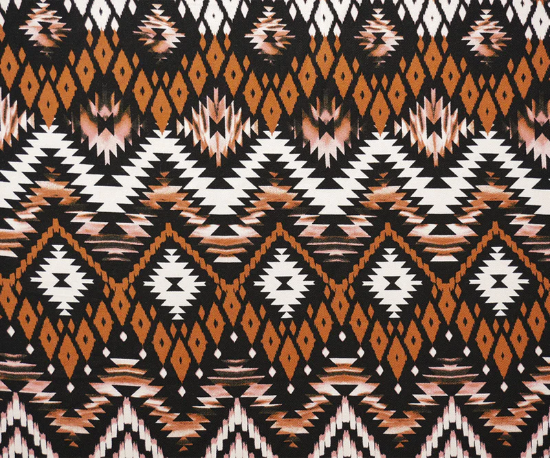 Brown-Black-Multi Rayon Aztec Printed Twill Woven Fabric - Image 3