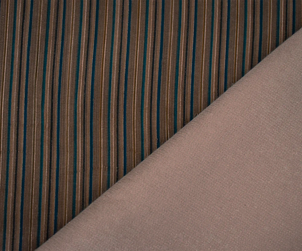 Brown-Blue-Multi Polyester Stripe Printed Corduroy Woven Fabric - Image 3
