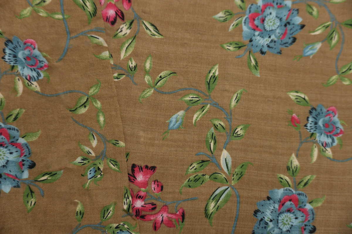Brown-Green-Multi Cotton Floral Printed Voile Woven Fabric - Image 2