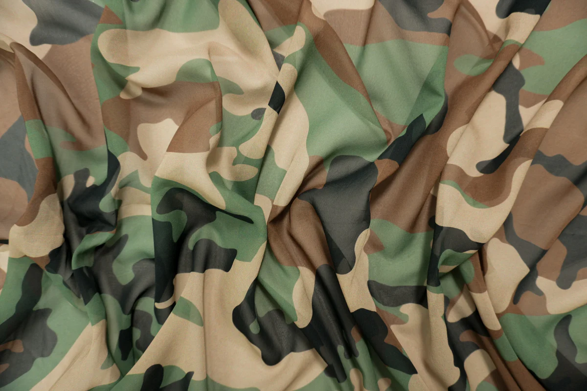 Brown-Green-Multi Silk Camo Printed Chiffon Woven Fabric - Image 4