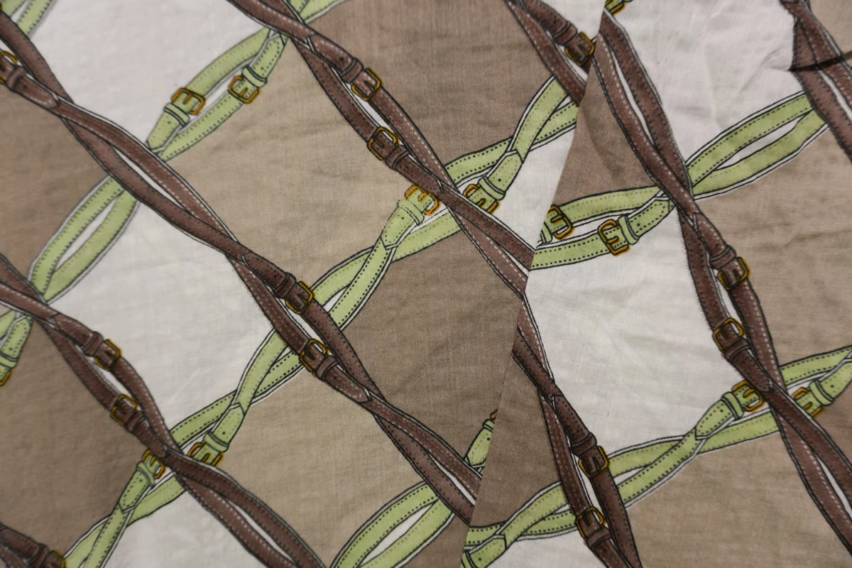 Brown-Green-White Multi Cotton Belt Printed Voile Woven Fabric - Image 2