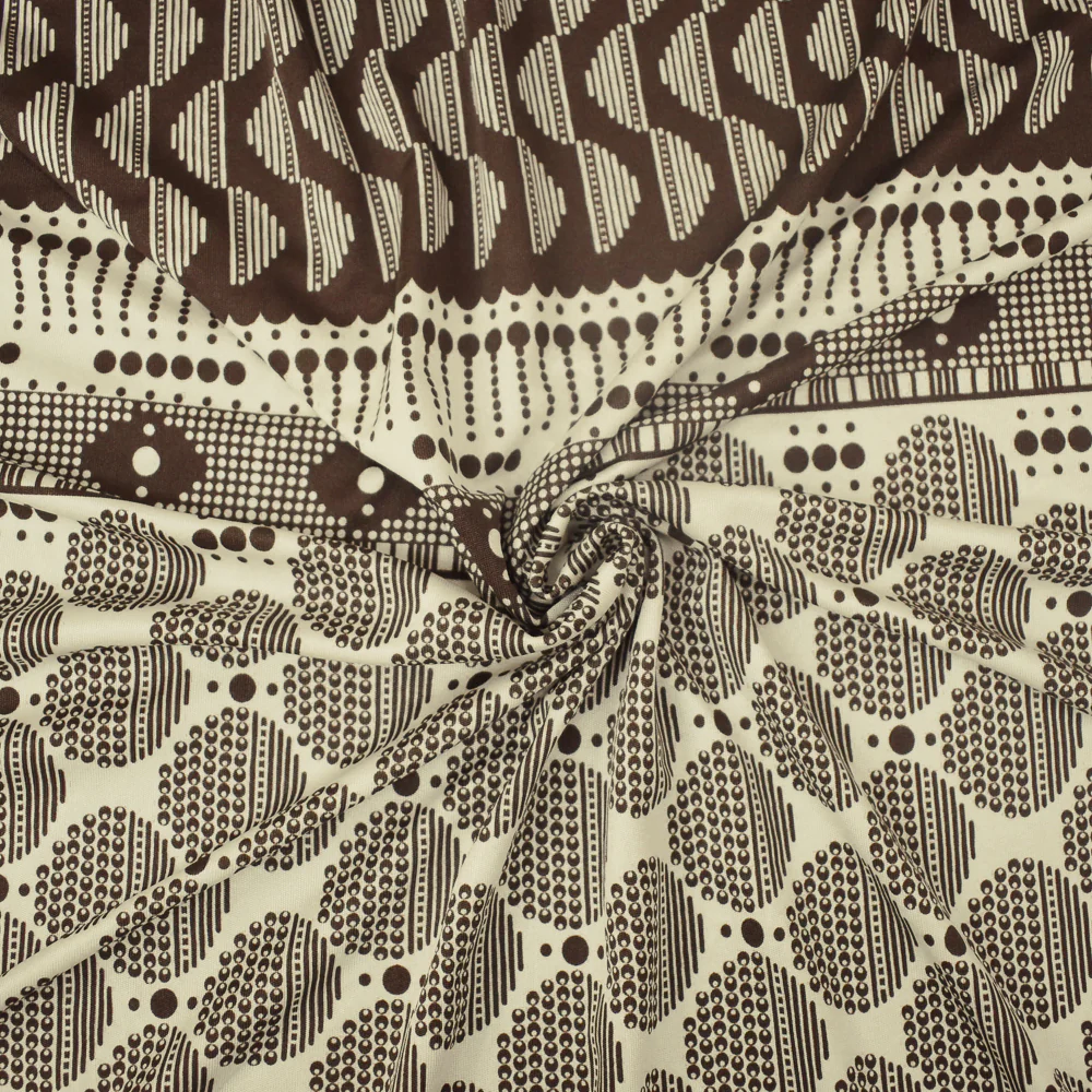 Brown-Ivory Dot Striped Pattern Printed Stretch Silk Jersey Knit Fabric