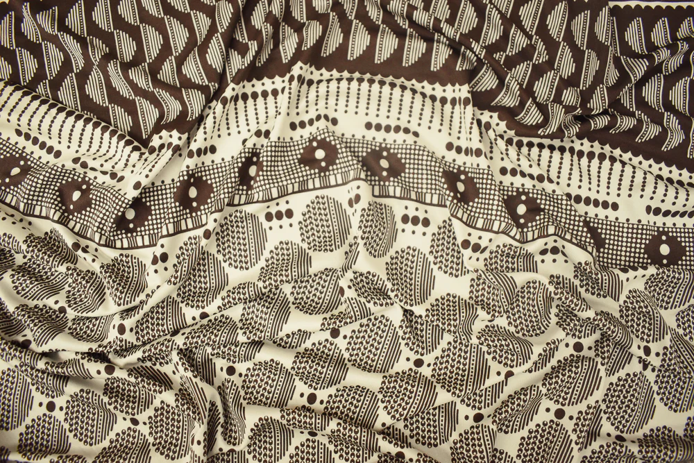 Brown-Ivory Dot Striped Pattern Printed Stretch Silk Jersey Knit Fabric - Image 4