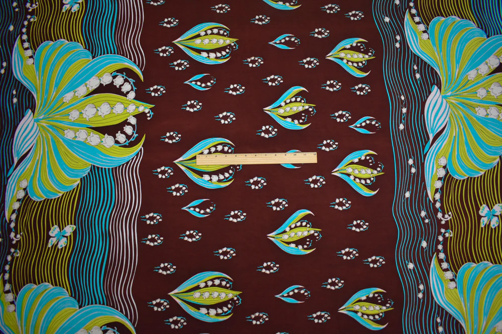 Brown-Lime-Multi Floral Wave Printed Stretch Silk Jersey Knit Fabric - Image 4