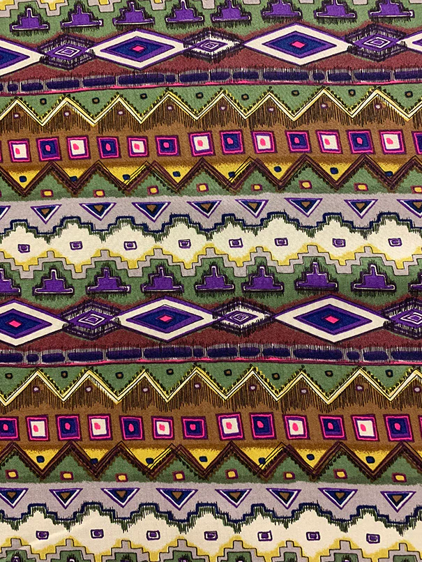 Brown Multi Aztec Stripe Print Rayon Challis Fabric - Image 2