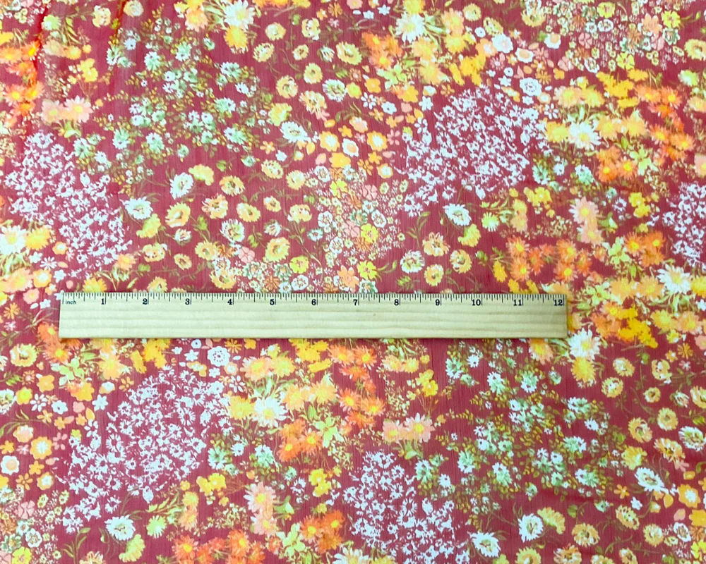 Brown-Multi Poly Floral Printed Crinkle Yoryu Chiffon Woven Fabric - Image 4