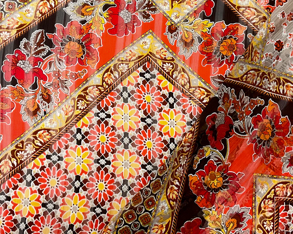 Brown-Multi Poly Floral Printed Satin Stripe Chiffon Woven Fabric - Image 2
